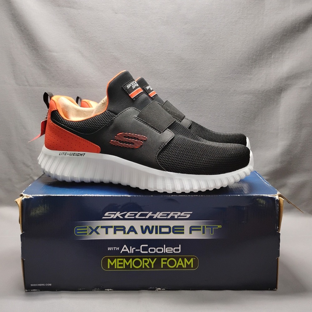Skechers Mens Depth Charge 2.0 Black Orange Extra Wide Sneakers 52775EWW BKOR